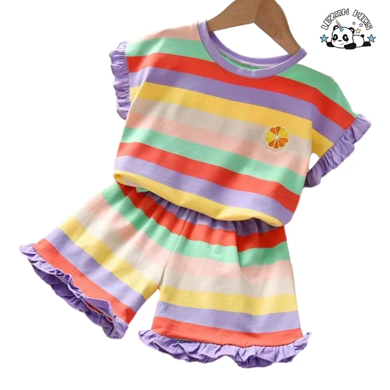 LEZONKIDS - Conjuntos de Roupas Femininas de Alta Qualidade com Impressão de Flores Coloridas Personalizadas para o Verão